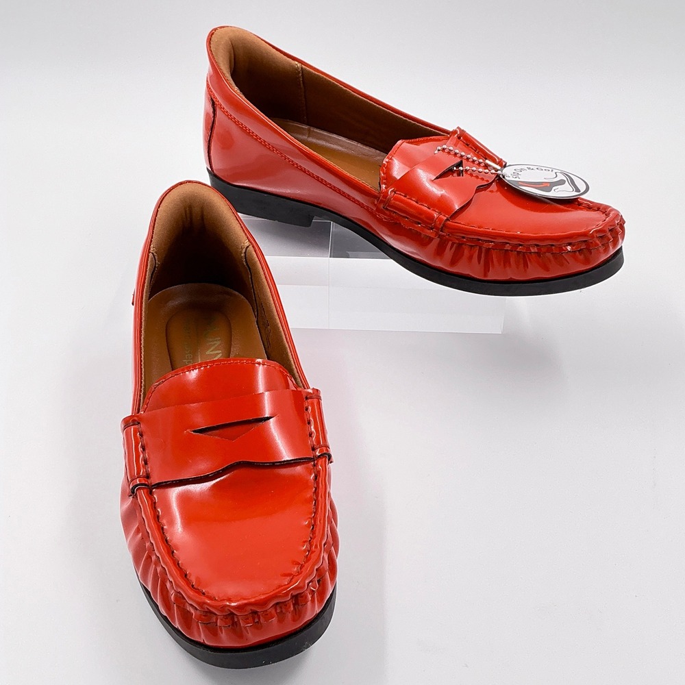 MJNY Marc Joseph NY Size 7 Red Patent Leather Penny Loafers NEW Newbury $175